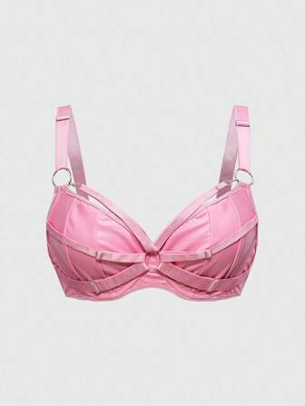 Grunge Punk Damen Gothic Punk Stil Kreis verknüpfter PU Unterbügel-BH, Rave