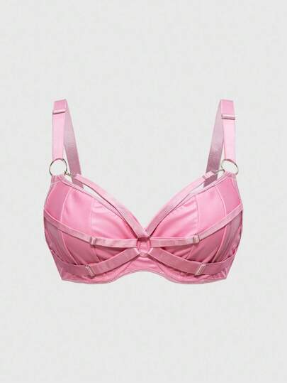 Grunge Punk Damen Gothic Punk Stil Kreis verknüpfter PU Unterbügel-BH, Rave