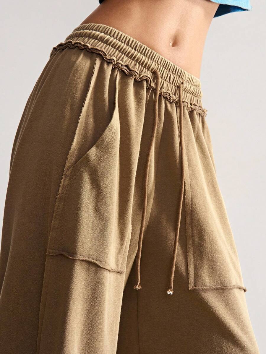 Bohemela 休闲针织雪洗纯色拼接宽松阔腿水洗女裤，秋季款