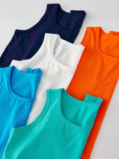 5件套男童纯色柔软棉质休闲基本款汗衫背心