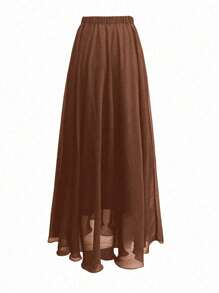 Flirla Falda de gasa con cintura elástica de moda de verano para talla grande, para mujer en Acción de Gracias - Café integral - Ver 2