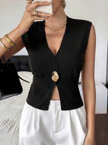 Siren Gaze Áo len không tay cho nữ, hàng mới về cho mùa thu - màu đen - Xem 5