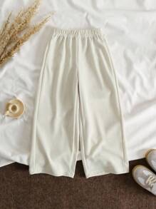 Young Boy Solid Color Elastic Waist Loose Wide-Leg Casual Pants - Apricot - View 3