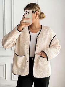 Serisse 女士休闲通勤撞色滚边常规款外套，秋冬季，时尚秋季，女士秋季装，撞色外套，优雅女士外套，外出穿着