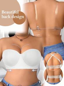 DesireSculpt 1 件加大码无钢圈文胸，无缝交叉可拆卸肩带可变换聚拢文胸露背文胸透明文胸肩带交叉后背文胸多向文胸可调节文胸肩带，提升 - 白色 - 查看 4