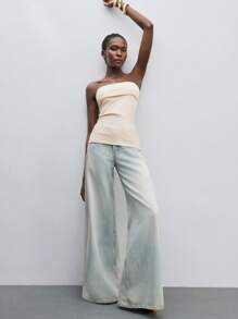 Maija Zipper & Side Split Design Bandeau Top,Autumn Outfits For Women