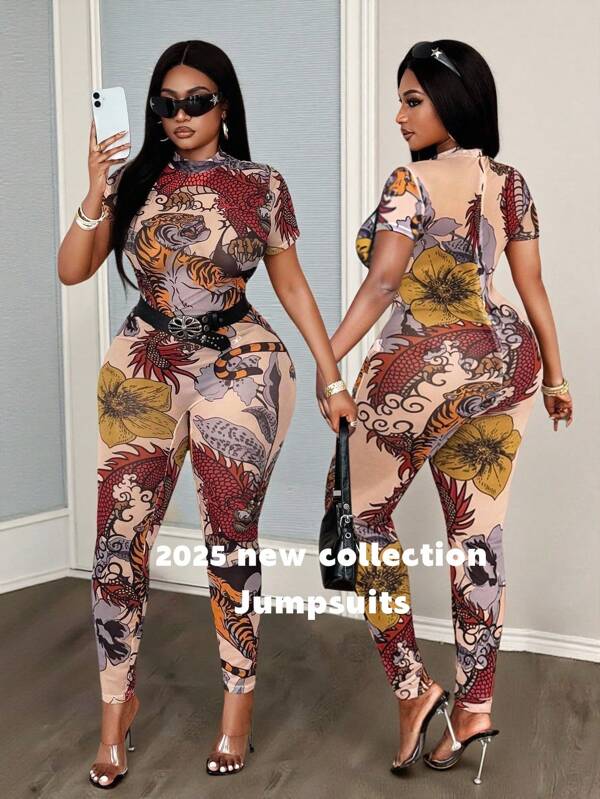 Maweii Plus Size Women Sheer Mesh Bodycon Jumpsuit