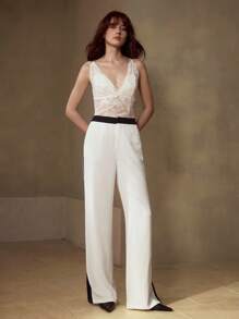 MOTF PREMIUM 开衩撞色饰边西装裤