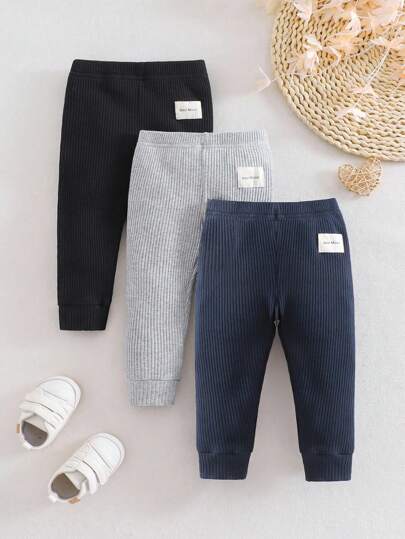 SHEIN 3pcs/Set Infant/Toddler Ribbed Casual Pants For Spring And Autumn Baby Boy Ribbed Pants Baby Trousers Baby Boys Bottoms Baby Boy Pants Fall Winter