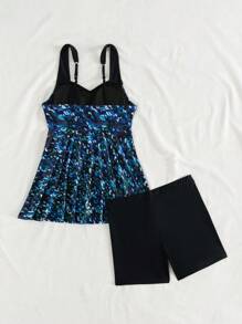 Swim Lushoire Women's Fashion Print Tankini Bikini Swimwear Set For Summer Beach Vacation - Blue - View 8
