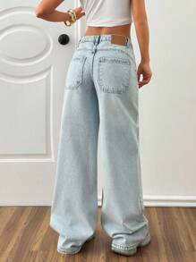 EURMUSE Quần Jean Thẳng Có Túi Sau Lưng Cạp Thấp - Rửa trung bình - Xem 5