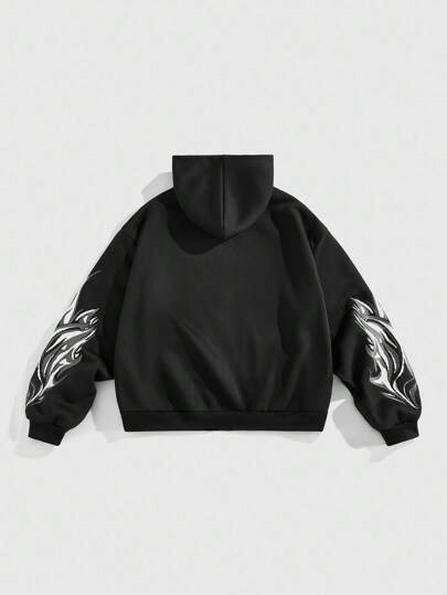 Street Life Men's Street Graffiti Angels Stars Print Open Sweatshirt Hoodie