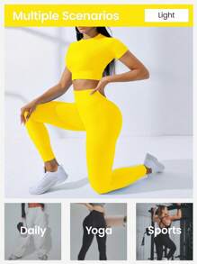 SHEIN Core Rhythm Set sport pentru femei, cu top scurt și colanți, culoare uni, fără cusături, elasticitate ridicată
