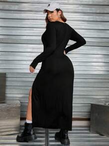 SHEIN EZwear 大碼高衩洋裝 - 黑色 - 查看 2