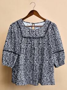 INAWLY Women's Casual Loose Lantern Sleeve Allover Print Top For Vacation - Multicolor - View 4