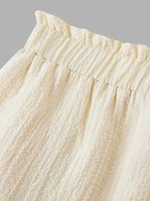 SHEIN Girlism 少女纯色宽松休闲百褶长裙，度假风 - 杏色 - 查看 3