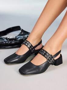 CUCCOO GRLICON Women's Latest Retro Elegant Nude Strap Mary Jane High Heel Wedding Party Dress Shoes - Black - View 1