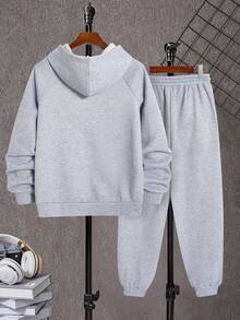 Teen Boys Back To School Floral Gray Streetwear Sweatshirt And Pants 2-Piece Set, Casual Collegiate Comfortable Fashion Minimalist Versatile Soft Fabric Suitable For Daily, School, Travel, Outdoor Activity Grey Sweatpants Set Grey Hoodie And Sweatpants Set Grey Sweatsuit  Tracksuit Grey Hooded Sweatsuit Fall Autumn And Winter