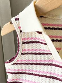 SHEIN 可爱夏季百搭女童针织条纹无袖Polo衫 - 彩色 - 查看 3