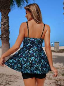 Swim Lushoire Women's Fashion Print Tankini Bikini Swimwear Set For Summer Beach Vacation - Blue - View 4