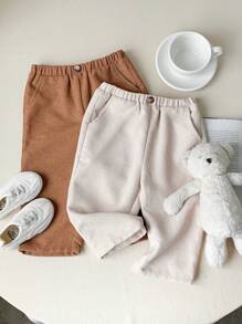 SHEIN 2pcs/Set Baby Boy/Girl Casual Solid Color Simple Corduroy Elastic Waist Pants, All-Match Comfortable Trousers Multi-Pack Fall Winter - Multicolor - View 6