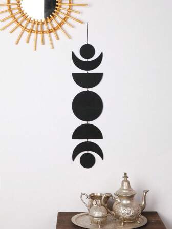 Goth 1pc Retro Sun And Moon Wooden Pendant Home Decoration, Log Wood Chips Handicraft Ornaments, Simple Studio Living Room Background Wall Decoration Holiday Gift Pendant,Home Decor