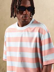 SUMWON T-shirt surdimensionné rayé avec grande impression de marguerite sur le dos. Tenue décontractée d'été, de plage, de vacances, de rue, de printemps, de fête. Top essentiel unisexe - Multicolore - Voir 3