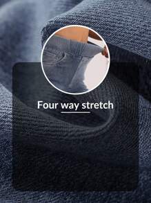 SHEIN Essnce Pantalon large en jeans tricoté stretch taille mi-haute - Bleu azur - Voir 8