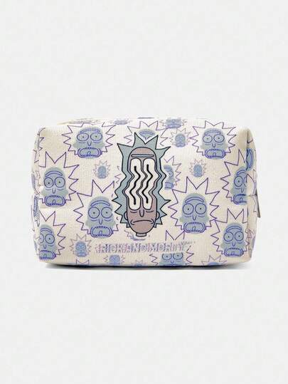 Rick and Morty X SHEIN 1 pieza Bolsa de cosméticos acolchada con estampado de dibujos animados, organizador de maquillaje portátil con cremallera, bolsa de almacenamiento multifuncional, bolsa de viaje ligera, adecuada para hombres y mujeres