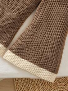 SHEIN 2 chiếc Áo len dệt kim Colorblock cho bé gái trên và eo đàn hồi Bộ quần dệt kim rộng, mùa thu & mùa đông - màu nâu - Xem 6