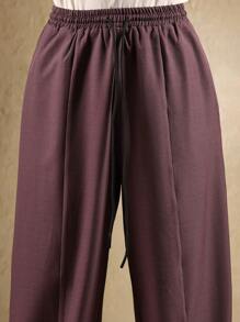 SUMWON 褶裥阔腿职业裤奢华垂坠运动裤优雅飘逸超大码派对晚礼服 - 淺灰紫 - 查看 5