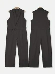 Manfinity Roughcore 男士纯黑色长款连体裤，带口袋和梭织面料，适合商务穿着男士连体裤 - 黑色 - 查看 4