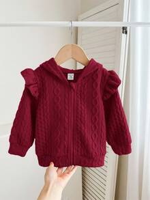 Babygirl 可爱休闲百搭纯色连帽长袖夹克 秋冬款 - 酒紅色 - 查看 7