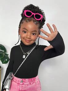 2pcs Young Girl Black Solid Color Knit Crew Neck Long Sleeve Fitted Top, Sibling Matching Outfits (Sold Separately)