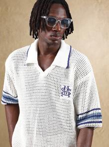 SUMWON Retro offene Mesh Poloshirt Sommer Kragen Top Varsity Stil Strick Pullover Kurzarm Tennis Shirt Golf Lässig Preppy Resort Tragen Frühling Einfarbig - Weiss - Übersicht 3