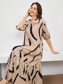 Miaspire Women's Daily Wear Holiday DressSpring And Summer V-Neck Brush Print Khaki Daily Casual DressModest Dresses For WomenTeacher Outfits For Women Mothers Day Outfit Gift For Mom, Fall Women Clothes,Country Outfits Women,Vintage Clothes Women Summer Long Dress Casual Long Dress Printed Maxi Dress Women Maxi Dress,Flowy Dress Casual Maxi Dress