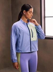 Powerista Fashionable Color Block Splice Casual Sports Jacket - Purple - View 4