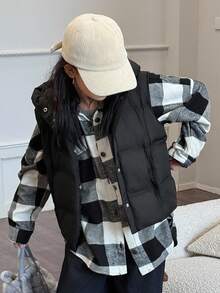 DAZY Tween Girls Winter Hooded Solid Color Casual Padded Vest - Black - View 6