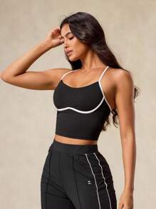 OutZeal Sweat Wicking Crossover Strap Color-Blocked Design Removable Pads Sport Bra Low Impact Yoga Casual - Black - View 9