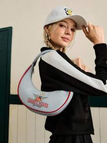 LOONEY TUNES X SHEIN Women's Fashionable Minimalist Personalized Street Chic Gray Cartoon Print Shoulder Bag - Grey - View 2