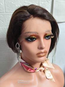 短直鲍勃精灵短发人发假发 #2 深巧克力色 13x4x1 蕾丝前部自然发际线预拔侧分蕾丝前部 150% 密度人发假发适合女性日常使用