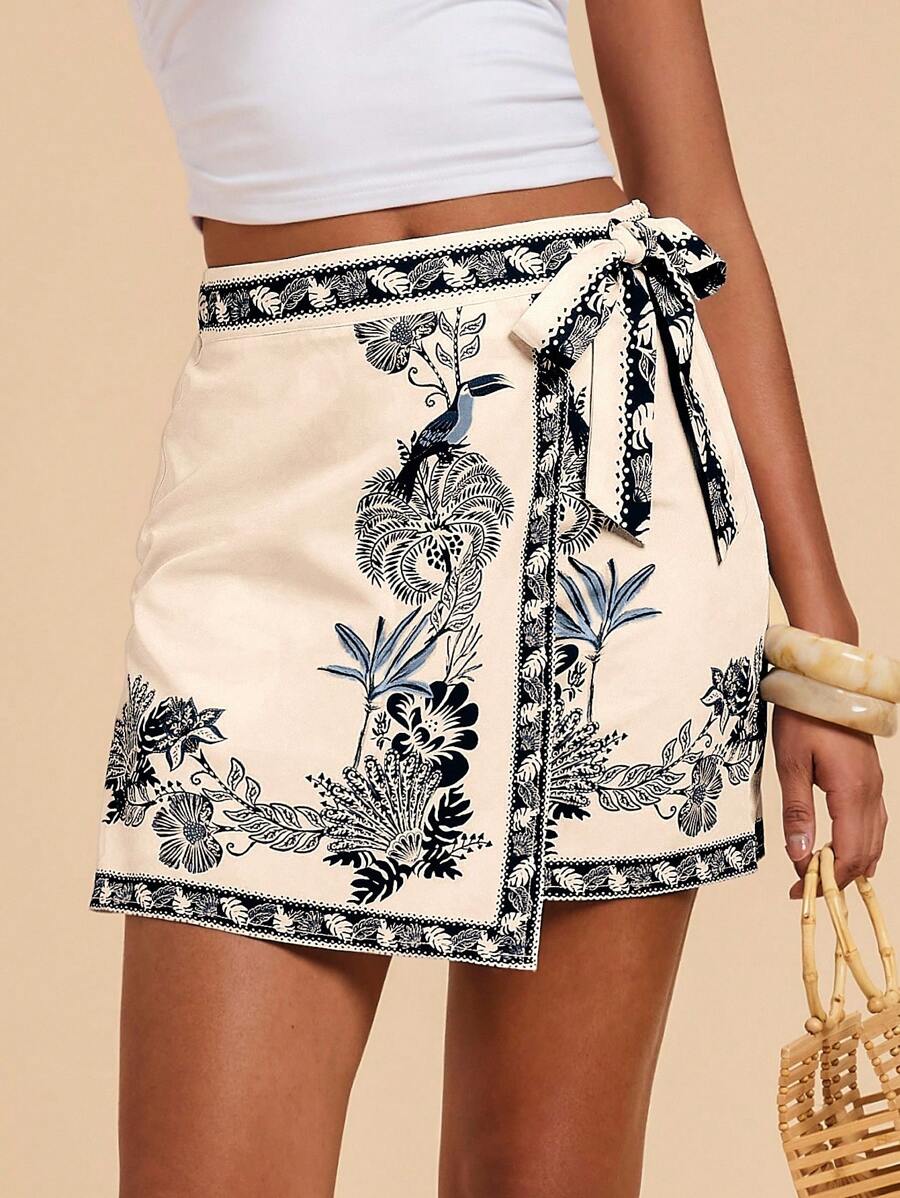 Travachic 女士花卉印花裹腰优雅A字裙 - 彩色 - 查看 1