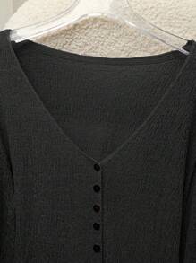 Franclia 女士休闲半透明V领开衫，春夏 - 黑色 - 查看 4