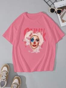 INAWLY Blusa casual de mujer con cuello redondo, manga corta y estampado gráfico, para uso diario