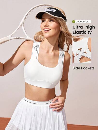 CourtClass 女士字母印花修身多功能瑜伽运动文胸