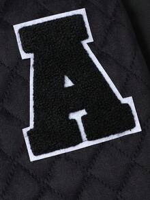 SHEIN Tween Boys Diamond Pattern Letter Embroidered Baseball Jacket Fall Winter - Black - View 6