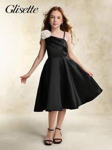 SHEIN Tween Girls Elegant Floral Decorated Sleeveless Short Dress, Suitable For Flower Girl In Weddings