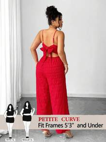 SHEIN PETITE 加大码性感纯色露背吊带连体裤，夏季 - 紅色 - 查看 1