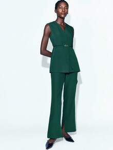 Maija 1 pezzo Pantaloni da donna aderenti a vita alta di colore verde scuro, adatti per l'inizio dell'autunno, pantaloni verde smeraldo, autunno inverno 2025, Natale, Capodanno - Verde - Visualizzare 2