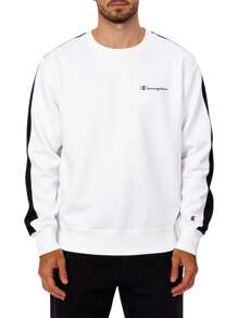 Champion Áo nỉ cổ tròn màu tương phản đa năng thường ngày cho nam - Trắng và Đen - Xem 1